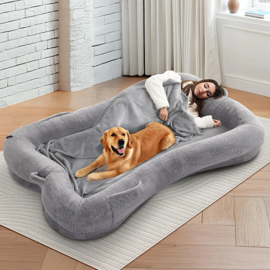CozyNest Large Human Pet Bed with Storage & Blanket